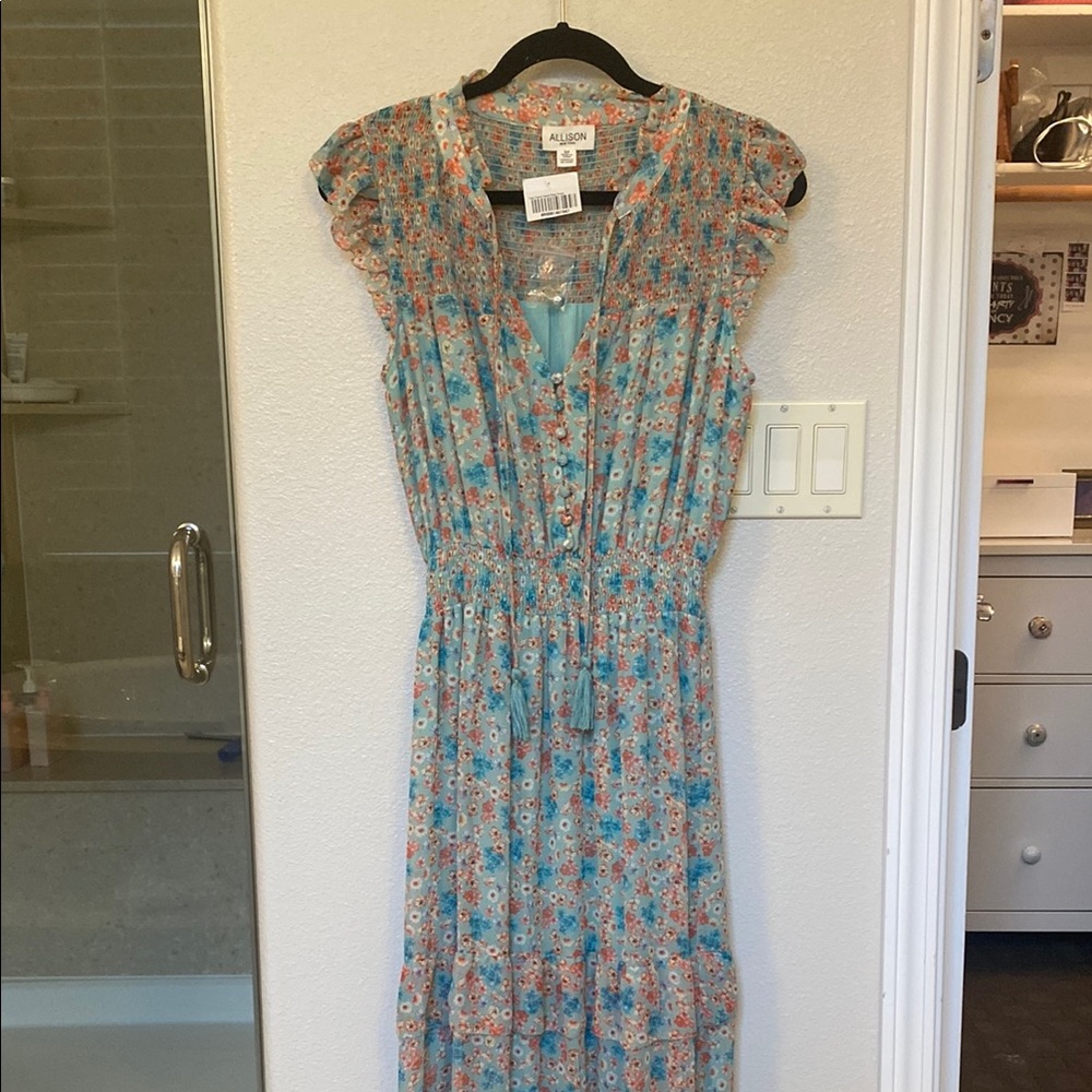 NEW!!! Beautiful Allison NY dress. Blue & Orange, Tiered Floral Maxi Dress.